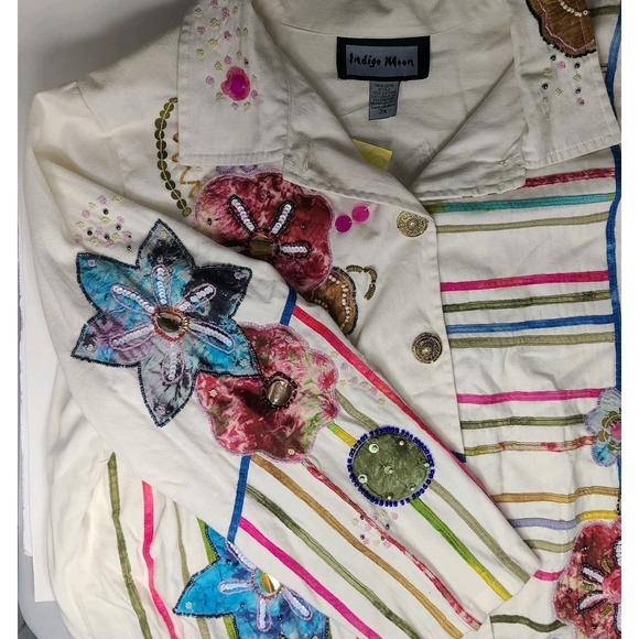 Vtg Indigo Moon Jacket Size 2X Floral Embroidered Appliqué Beaded Cotton NWT - Picture 8 of 9